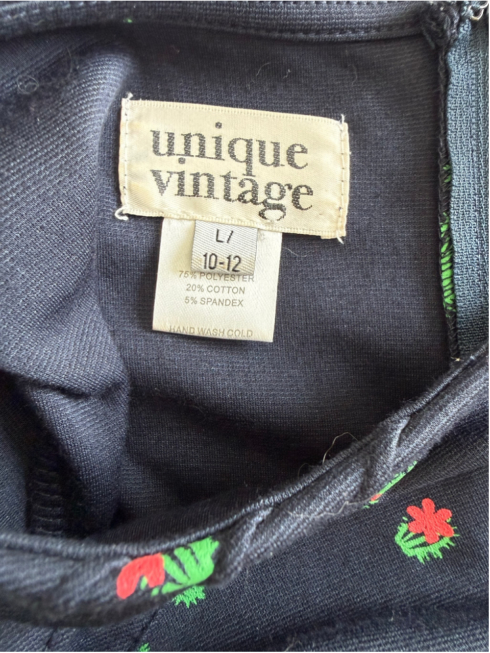 Women's Unique Vintage Cactus Print Dress, Size L, Black and Green - Picture 5 of 10